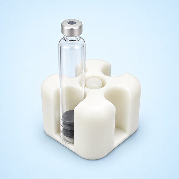 White 3 mL pen cartridge caddy with four outer positions and one central position