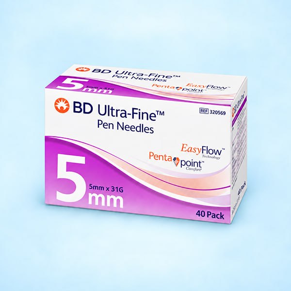Forty BD Ultra-Fine pen needles, 31G 0.25 mm by 5 mm, for compatible injection pens