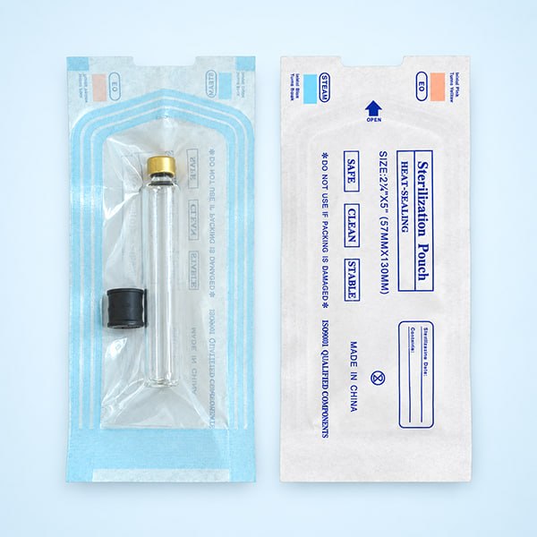 Gold-cap 3 mL glass pen cartridges with grey gaskets and separate plungers, 10 pack